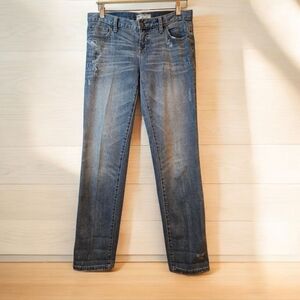 Free People Vintage Lightly Distressed Low Rise Whiskered Straight Leg Jeans 26